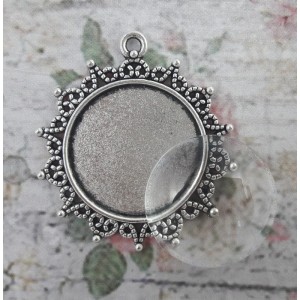 OZDOBY METALOWE KABOSZON - MEDALION+SZKŁO OKRĄGŁY  25mm 