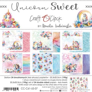ZESTAW PAPIERÓW 20X20 UNICORN SWEET CRAFT O'CLOCK