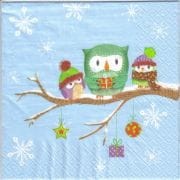 SERWETKA ATELIER SOWY NA GAŁĄZCE NIEBIESKIE TŁO