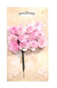 RÓŻA 1,8CM PAPIEROWA RÓŻOWO-BIAŁA 12SZT