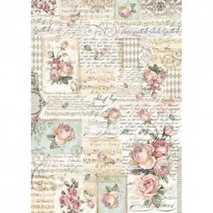 PAPIER RYŻOWY A3 RÓŻE I PISMO - TŁO DFSA3008 STAMPERIA