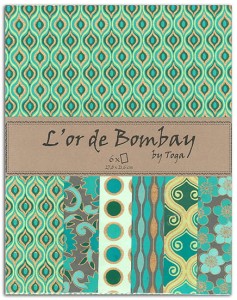 ZESTAW PAPIERÓW BOMBAY 6szt - 27,8x21,6cm ZŁOCENIA ZIELEŃ MORSKA PR09 TOGA